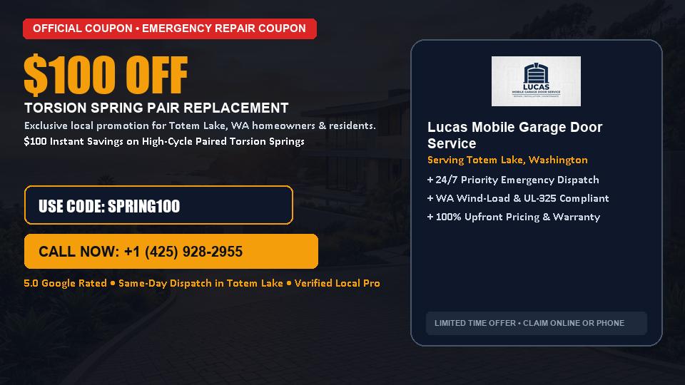 Lucas Mobile Garage Door Service $100 OFF Dual Torsion Spring Replacement in Totem Lake, WA