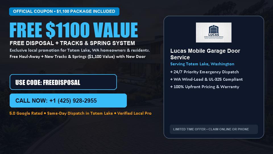 Lucas Mobile Garage Door Service FREE Haul-Away & Heavy-Duty Tracks with New Door in Totem Lake, WA